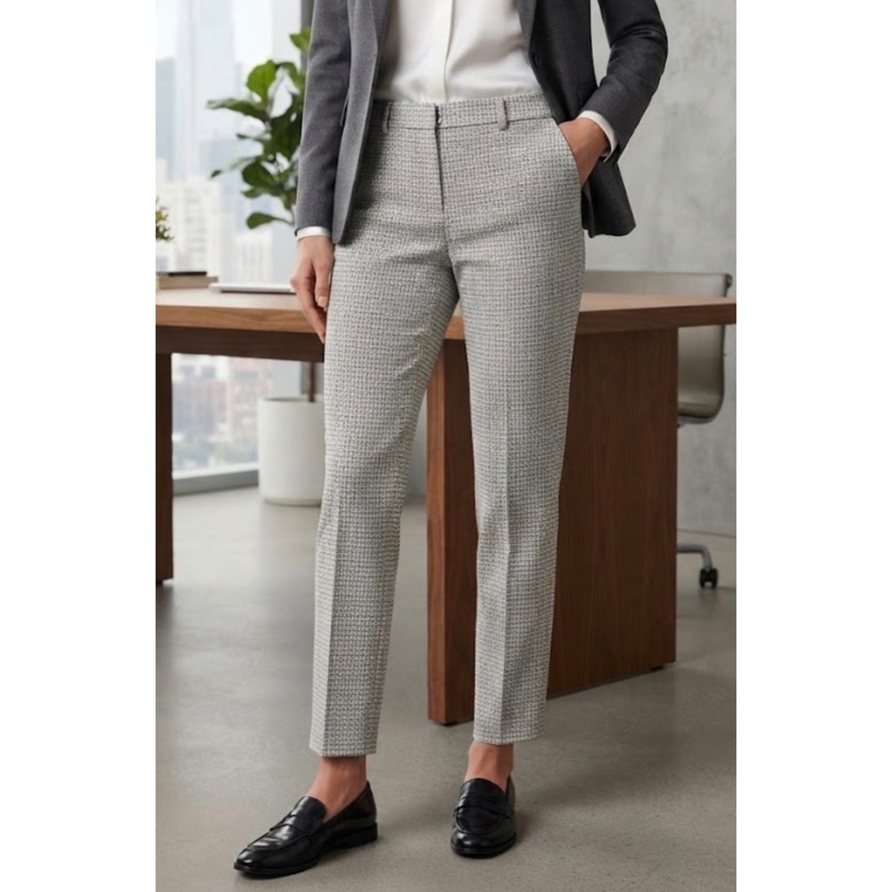White House Black Market The Slim Ankle Pants 8 Black White Geometric Grid Print